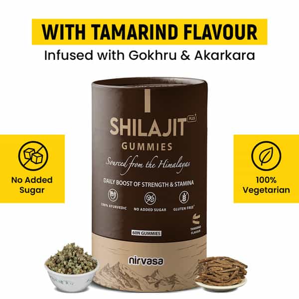 Nirvasa Shilajit Plus Gummies | Strength | Stamina & Endurance | Tamarind Flavour | 60 Gummies