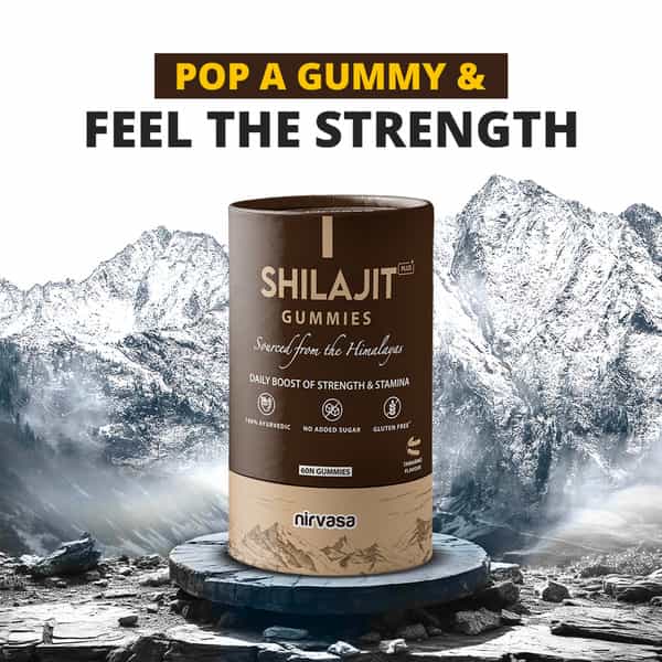 Nirvasa Shilajit Plus Gummies | Strength | Stamina & Endurance | Tamarind Flavour | 60 Gummies