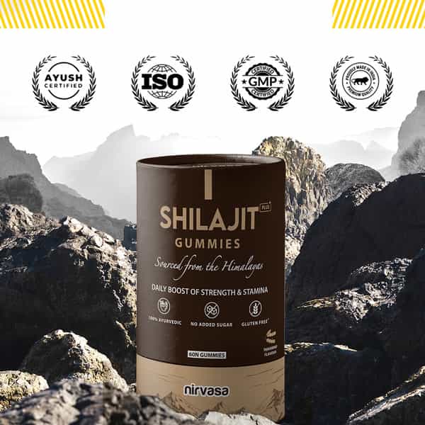 Nirvasa Shilajit Plus Gummies | Strength | Stamina & Endurance | Tamarind Flavour | 60 Gummies