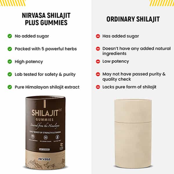 Nirvasa Shilajit Plus Gummies | Strength | Stamina & Endurance | Tamarind Flavour | 60 Gummies
