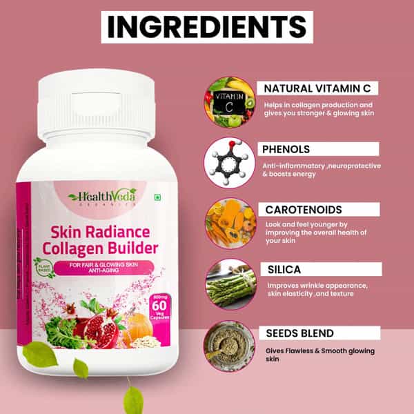 Health Veda Organics Plant Based Skin Radiance Collagen Builder Capsules | 60 Veg Capsules