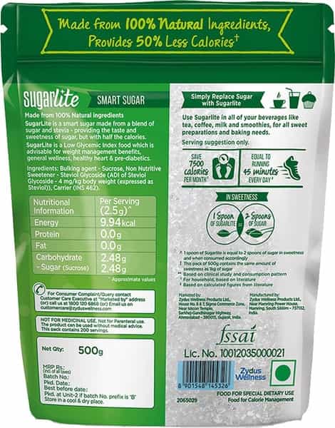 Sugarlite 50% Less Calories Sugar Pouch 500 Gm