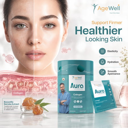Agewell Collagen Peptides With Vitamin C & Hyaluronic Acid - Skin Glow & Joint Support | 10 Sachets
