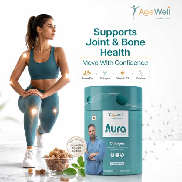 Agewell Collagen Peptides With Vitamin C & Hyaluronic Acid - Skin Glow & Joint Support | 10 Sachets