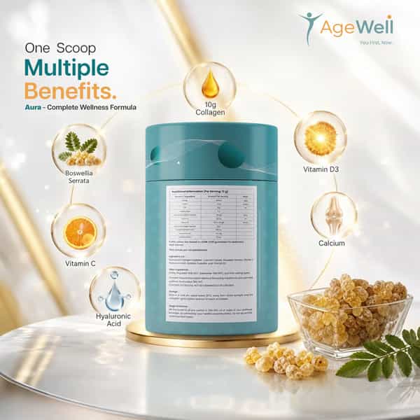 Agewell Collagen Peptides With Vitamin C & Hyaluronic Acid - Skin Glow & Joint Support | 10 Sachets