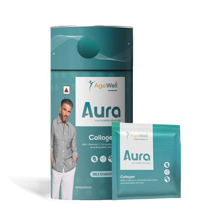 Agewell Collagen Peptides With Vitamin C & Hyaluronic Acid - Skin Glow & Joint Support | 10 Sachets