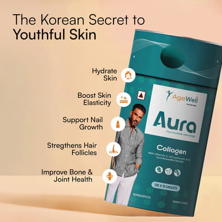 Agewell Collagen Peptides With Vitamin C & Hyaluronic Acid - Skin Glow & Joint Support | 10 Sachets