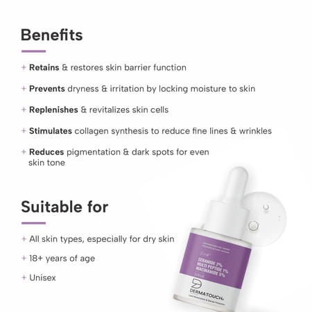 Dermatouch Ceramide 2% Multi Peptide 1% Niacinamide 5% Serum| Barrier Protection| 18ml