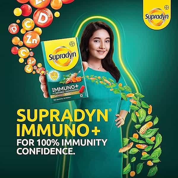 Supradyn Immuno + | Vit C | Vit D | Zinc | Blend Of Tulsi | Turmeric | Pack Of 9 X 10 Tablets