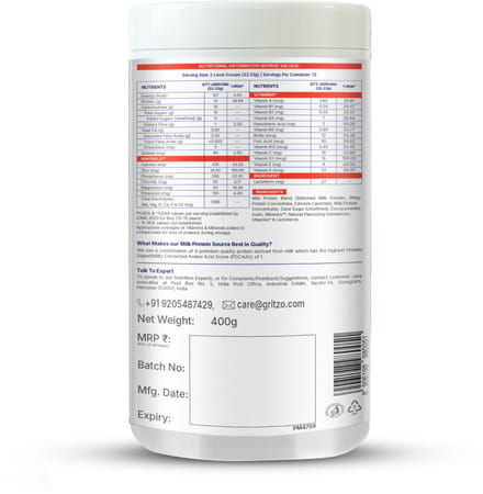 Gritzo Supermilk Growth+ (13+Y Boys) | 13g Protein Powder (Cafe Mocha | 400g)