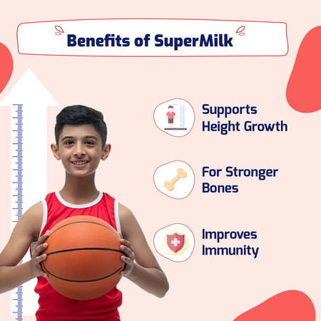 Gritzo Supermilk Height+ Protein Drink For Boys (13+ Yrs) | 400g | Cafe Mocha