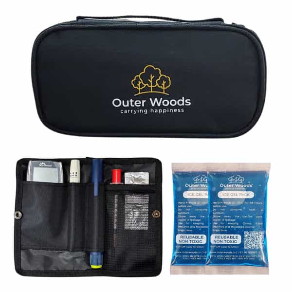 Outer Woods Insulin Cooler Bag With 2 Ice Gel Packs | 6+ Hrs Cooling | Insulin Travel Pouch - Black