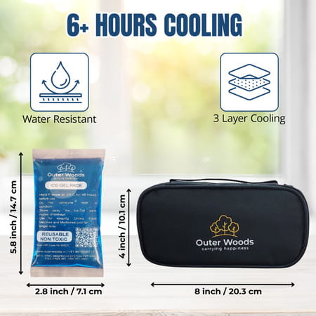 Outer Woods Insulin Cooler Bag With 2 Ice Gel Packs | 6+ Hrs Cooling | Insulin Travel Pouch - Black