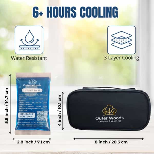 Outer Woods Insulin Cooler Bag With 2 Ice Gel Packs | 6+ Hrs Cooling | Insulin Travel Pouch - Black