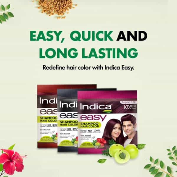 Indica Easy Do-It-Yourself 10 Minutes Hair Color Shampoo | 12.5G + 12.5Ml Natural Black Colour