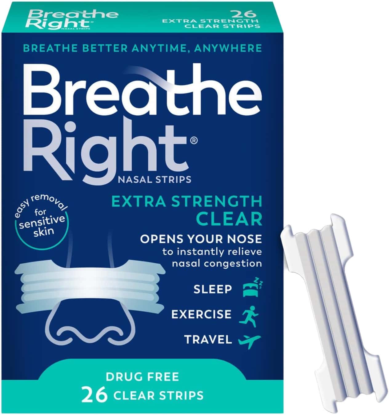 Breathe Right Extra Clear For Sensitive Skin | 26 Count