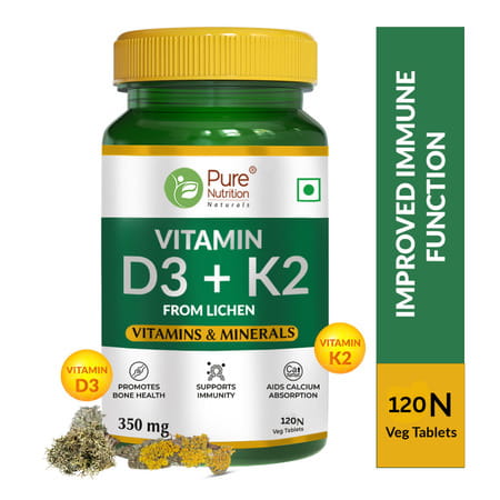 Pure Nutrition Vitamin D3 (Lichen Source) + Vitamin K2 (Mk-7 55mcg) 600 Iu - 120 Veg Tablets