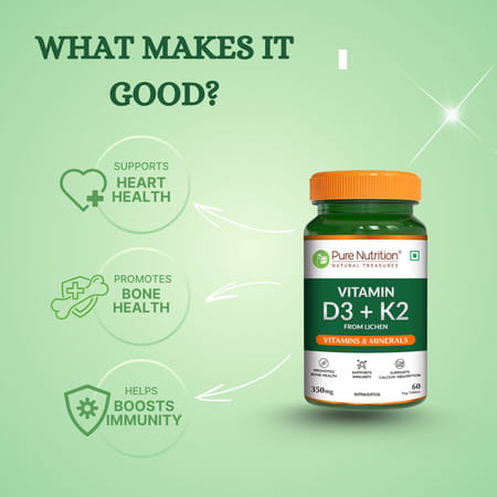 Pure Nutrition Vitamin D3 (Lichen Source) + Vitamin K2 (Mk-7 55mcg) 600 Iu - 120 Veg Tablets