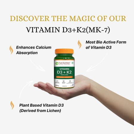 Pure Nutrition Vitamin D3 (Lichen Source) + Vitamin K2 (Mk-7 55mcg) 600 Iu - 120 Veg Tablets