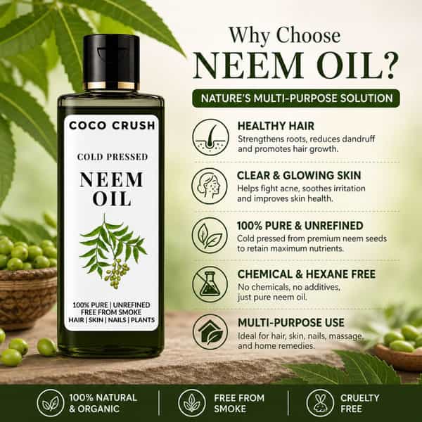 Coco Crush Neem Oil Cold-Pressed For Skin Care | Pimples & Scalp Treatment -200Ml