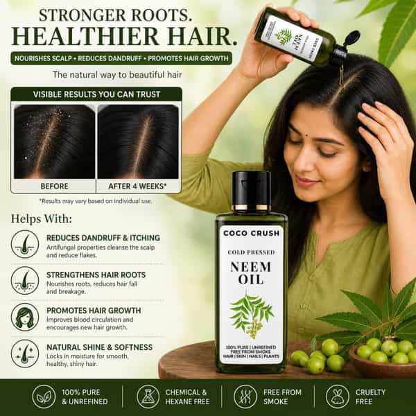 Coco Crush Neem Oil Cold-Pressed For Skin Care | Pimples & Scalp Treatment -200Ml