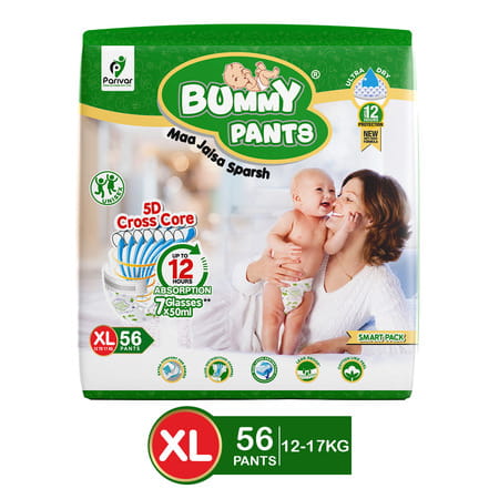 Bummy Pants Baby Diaper - Xl | Ultra Dry Comfort | 360 Protection | 12hr Absorption - (1 X 56pcs)
