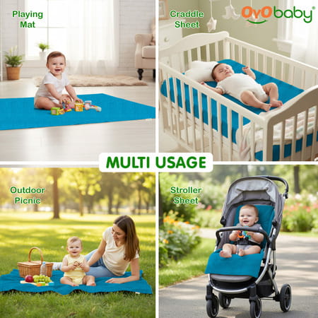 Oyo Baby Waterproof Bed Protector Baby Dry Sheet Extra Large Firoza (140 Cm X 200 Cm)