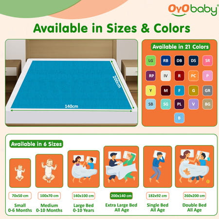 Oyo Baby Waterproof Bed Protector Baby Dry Sheet Extra Large Firoza (140 Cm X 200 Cm)