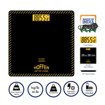 Hoffen Thick Tempered Glass Digital Electronic Lcd Personal Weight Machine - (Ho-18-Orange Lcd)