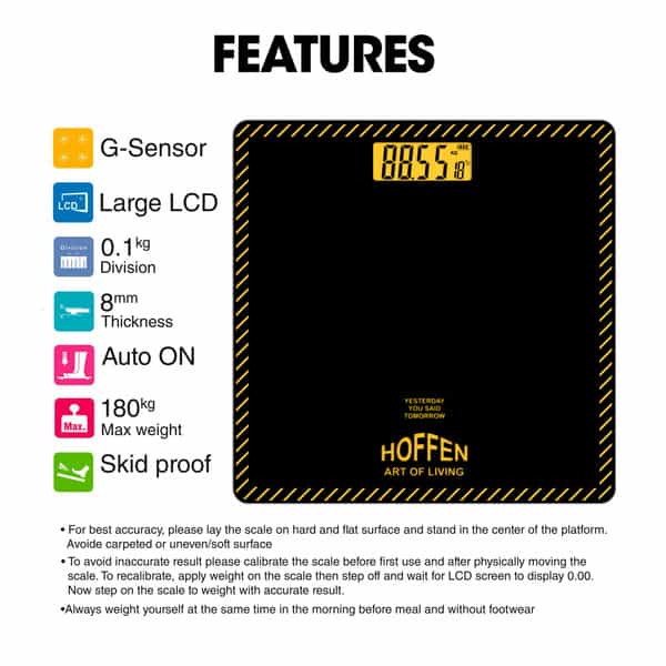 Hoffen Thick Tempered Glass Digital Electronic Lcd Personal Weight Machine - (Ho-18-Orange Lcd)