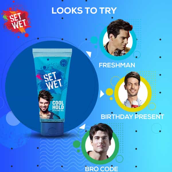 Set Wet Hair Gel For Men Cool Hold Medium Hold No Alcohol No Sulphate 100Ml