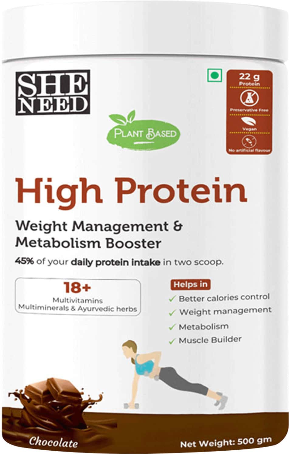 Sheneed Plant Based High Protein 22gms Powder For Weight & Metabolism Management 500gm