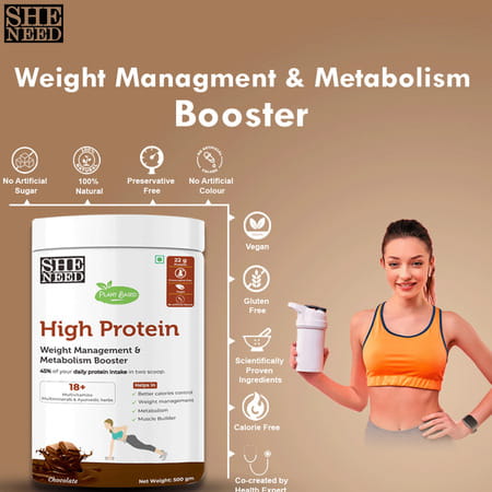 Sheneed Plant Based High Protein 22gms Powder For Weight & Metabolism Management 500gm