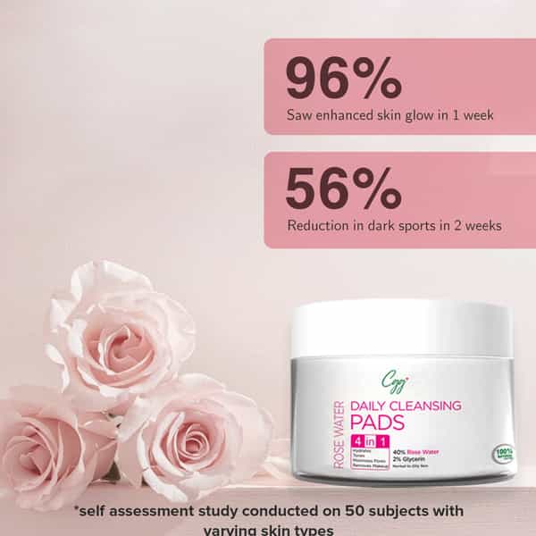 Cgg Cosmetics Rose Water Daily Cleansing Pads With 100% Organic Cotton 4 In 1 - 50 Pads