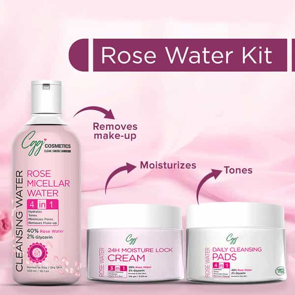 Cgg Cosmetics Rose Water Daily Cleansing Pads With 100% Organic Cotton 4 In 1 - 50 Pads
