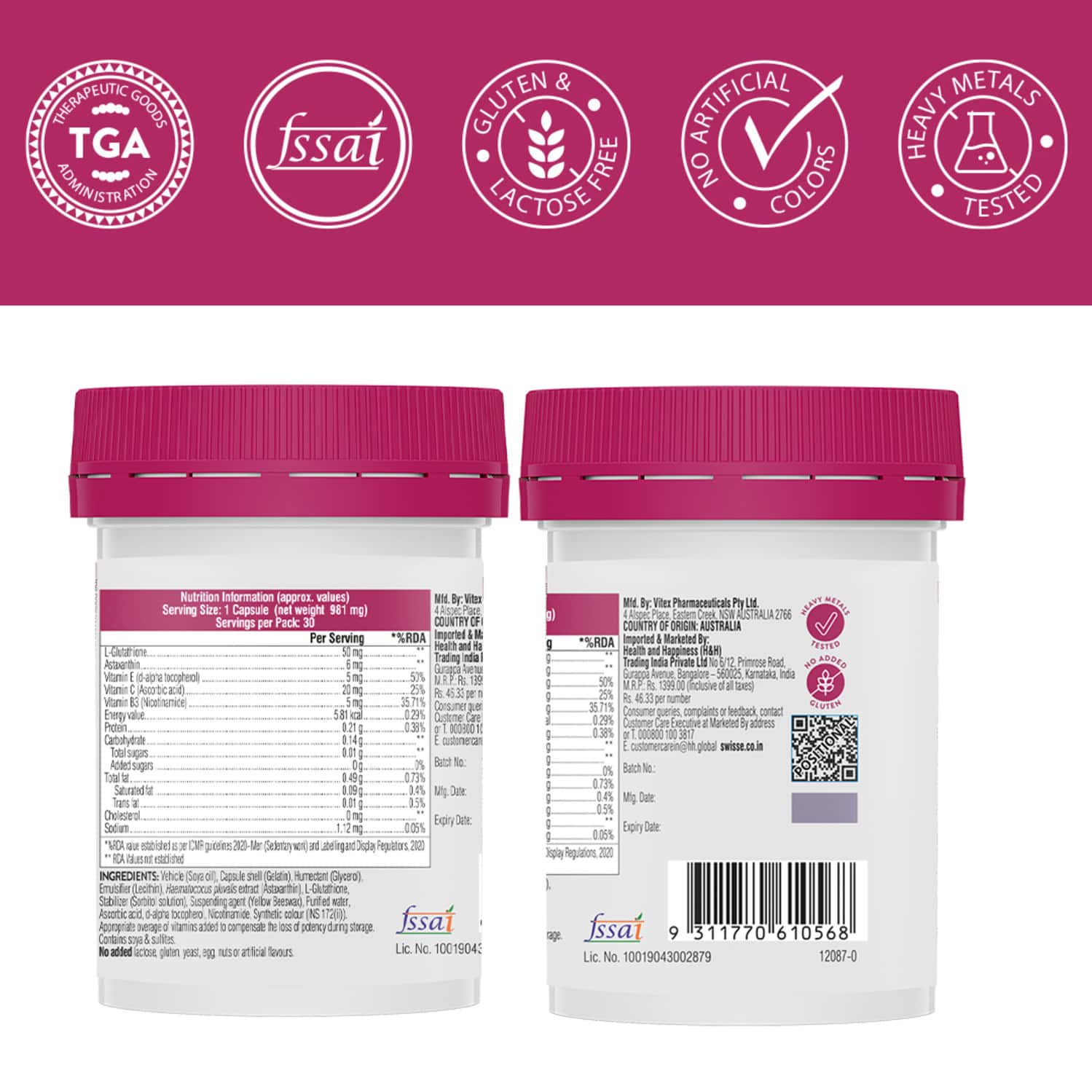 Buy SWISSE BEAUTY GLUTATHIONE+ CAPSULE 30 NO'S Online & Get Upto 60% OFF at  PharmEasy