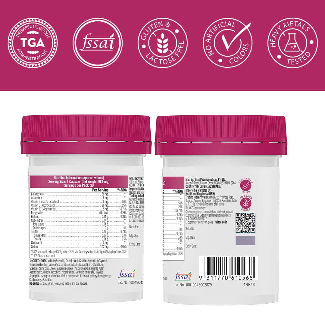 Buy SWISSE GLUTATHIONE+ WITH ASTAXANTHIN, VITAMIN C & E, NICOTINAMIDE