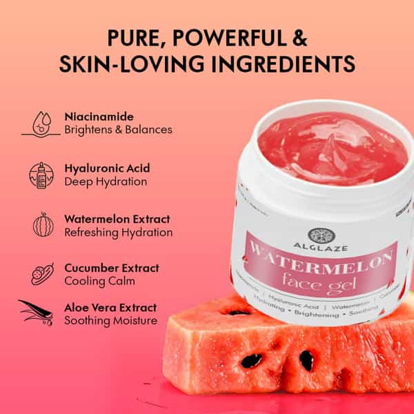 Alglaze Watermelon Face Gel | Hydrating Soothing | Niacinamide Hyaluronic Acid & Watermelon | 100G