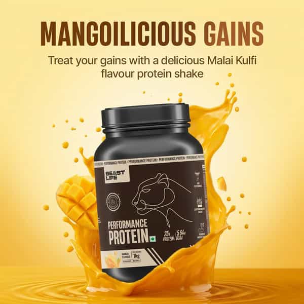 Beastlife Performance Yeast Protein Powder | 25G Protein | Mango Flavour | Easy To Digest | 1 Kg