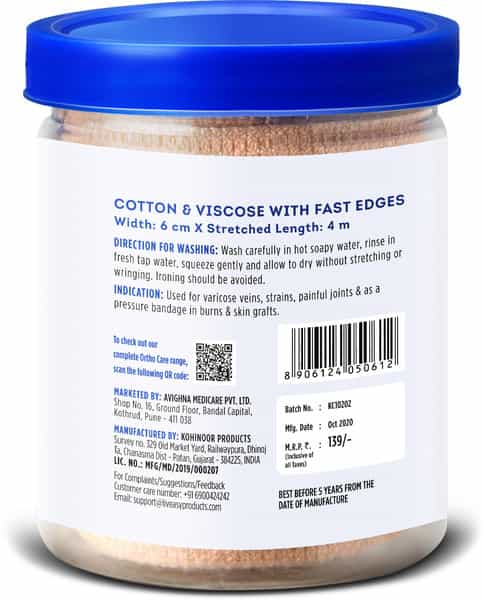 Liveasy Cotton Crepe Bandage - Reduces Strain Sprain & Swelling - 6 Cms X 4 Meters