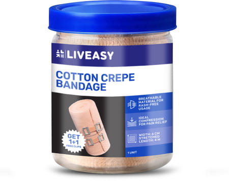 Liveasy Ortho Care Cotton Crepe Bandage - Reduces Strain Sprain & Swelling - 6 Cms X 4 Meters