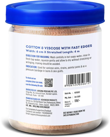 Liveasy Ortho Care Cotton Crepe Bandage - Reduces Strain Sprain & Swelling - 6 Cms X 4 Meters