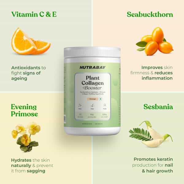 Nutrabay Collagen Booster I Plant-Based Collagen Builder For Skin | Hair & Nails | 250 Gram | Orange
