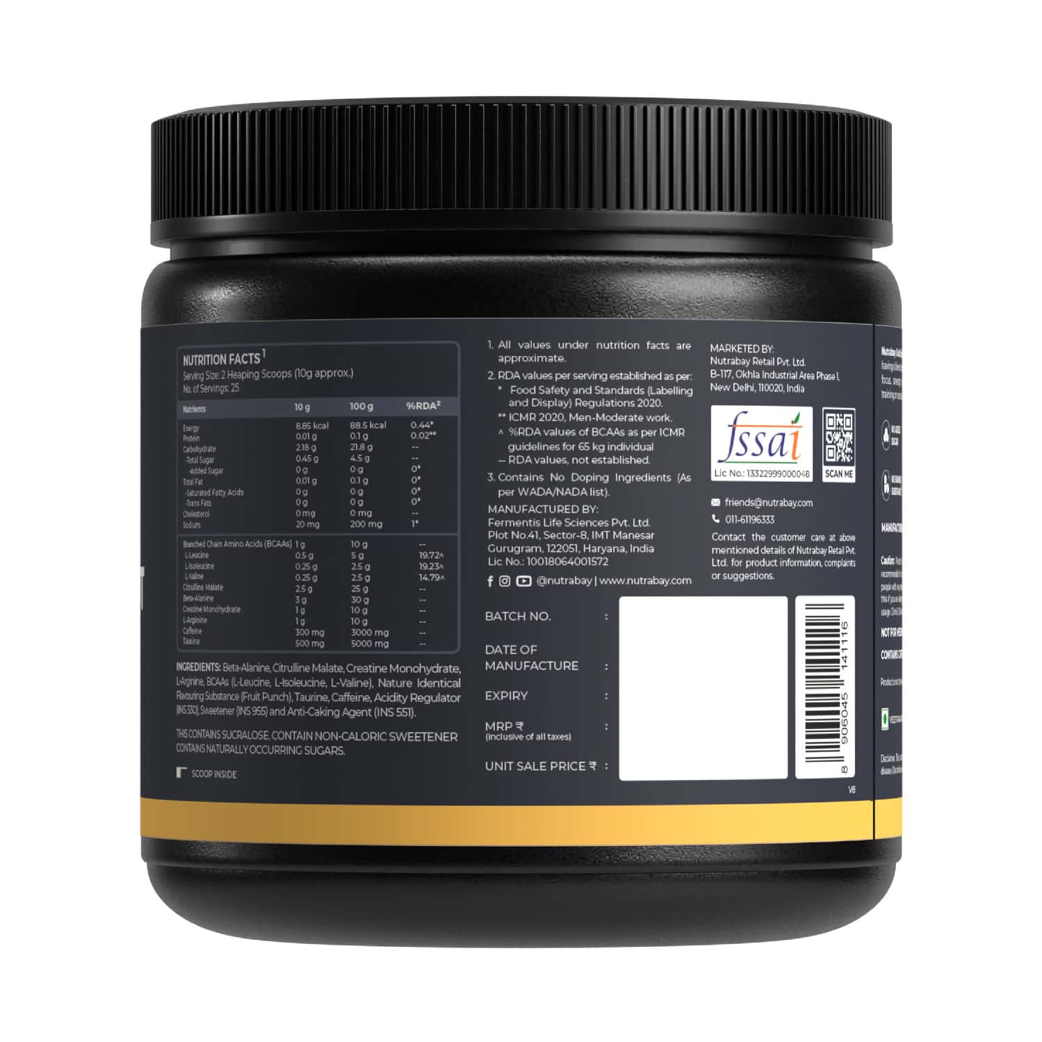 Buy NUTRABAY GOLD SPARK PRE WORKOUT 250G FRUIT PUNCH 25 SERVINGS