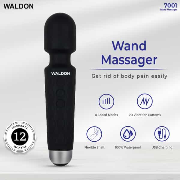 Waldon Personal Handheld Wand Massager Cordless 8 Speed Mode For Pain Relief (Black)
