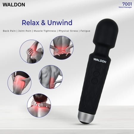 Waldon Personal Handheld Wand Massager Cordless 8 Speed Mode For Pain Relief (Black)