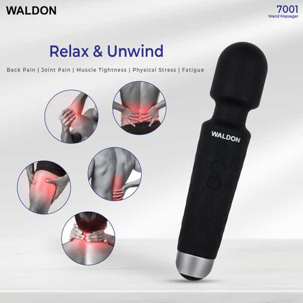 Waldon Personal Handheld Wand Massager Cordless 8 Speed Mode For Pain Relief (Black)