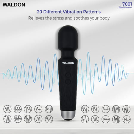 Waldon Personal Handheld Wand Massager Cordless 8 Speed Mode For Pain Relief (Black)