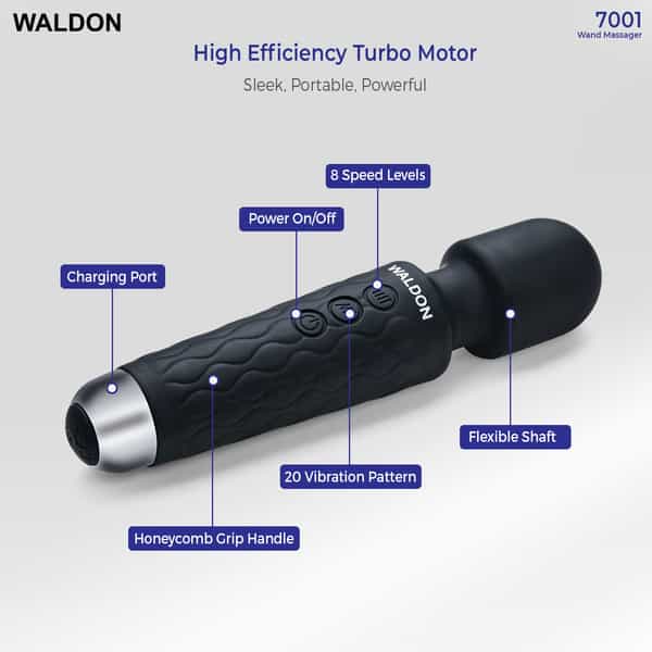 Waldon Personal Handheld Wand Massager Cordless 8 Speed Mode For Pain Relief (Black)