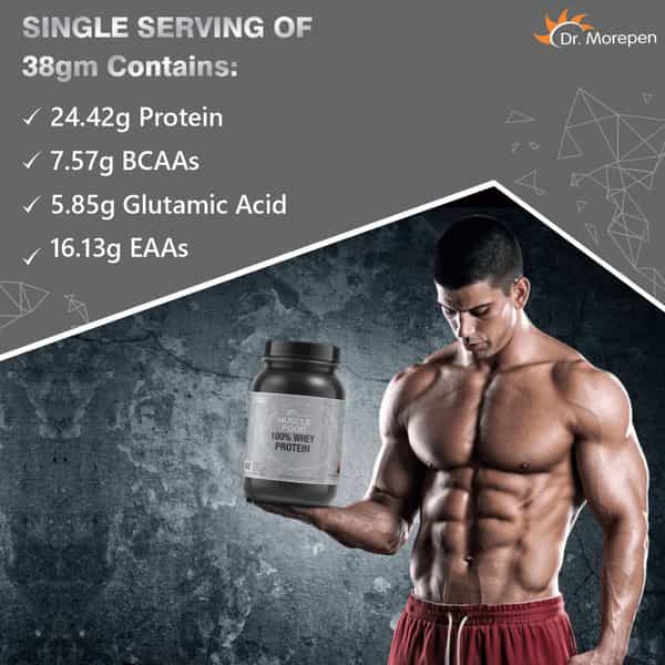 Dr. Morepen Muscle Food 100% Whey Protein | With Digestive Enzymes | Chocolate | Powder | 1 Kg